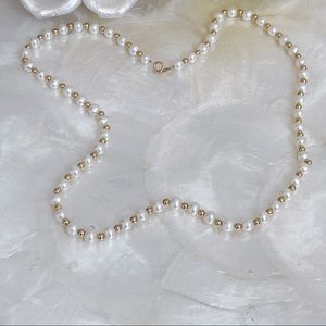 Pearl & 14K Gold Beaded Necklace Bridal 17.5”